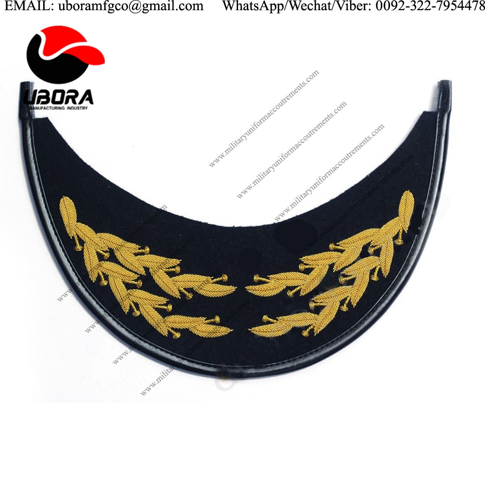 Custom made Hand embroidery cap peak visor bullion wire hat accessories military officer supplier